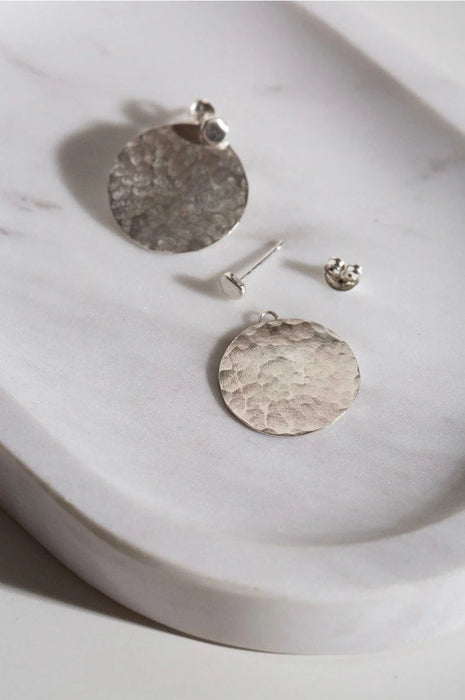 Sterling silver hammered disc ear jackets